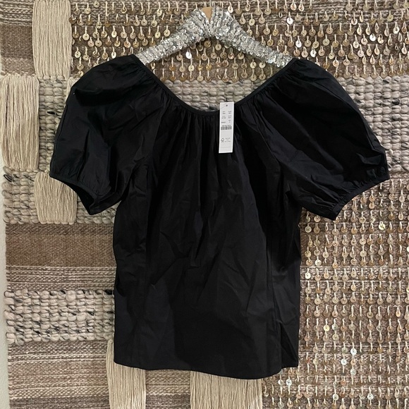🖤 NWT J Crew black cotton gathered puff top sz 2 - Picture 1 of 9